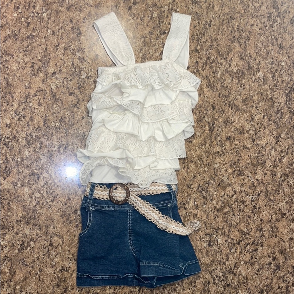 My Michelle White and Blue Ruffled One Piece